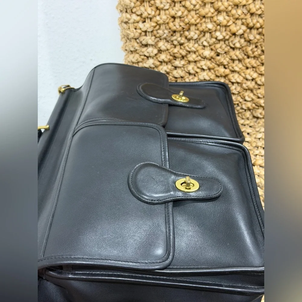 Vintage Coach Kensington Briefcase Black Leather Brass‎ Turnlock 5279